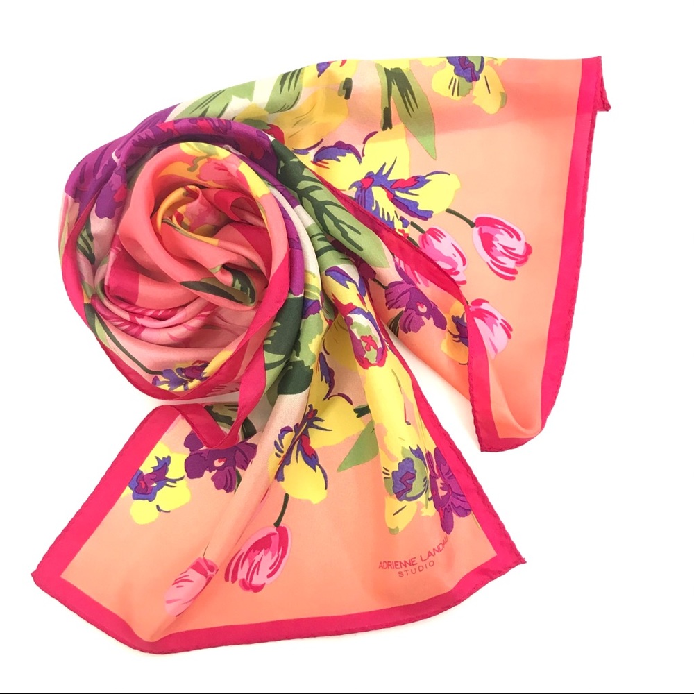 ADRIENNE LANDAU STUDIO Floral Pink Oblong SCARF